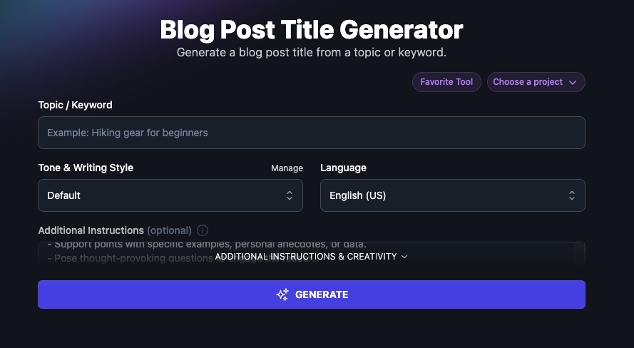 The Rightblogger Post Title Generator in a screenshot.