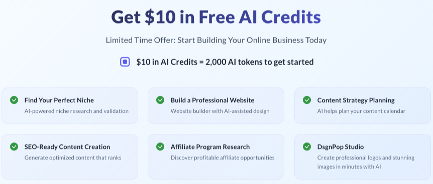 Free AI Credits offer in the Wealthy Affiliate Starter Program