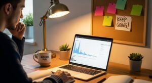 Blogger analyzing traffic data to fix an affiliate blog post that got 500 visits but 0 sales.