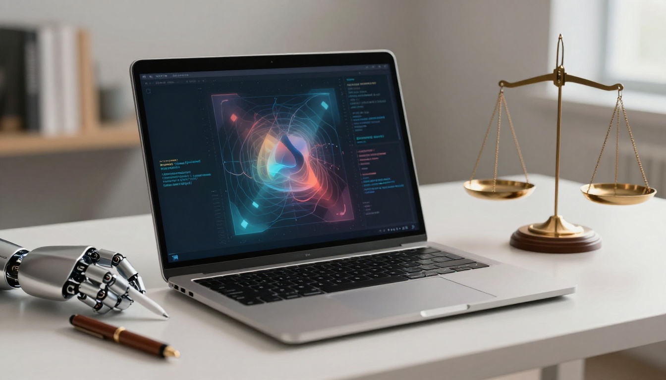 AI copyright concerns shown through edited AI-generated content and copyright markings
