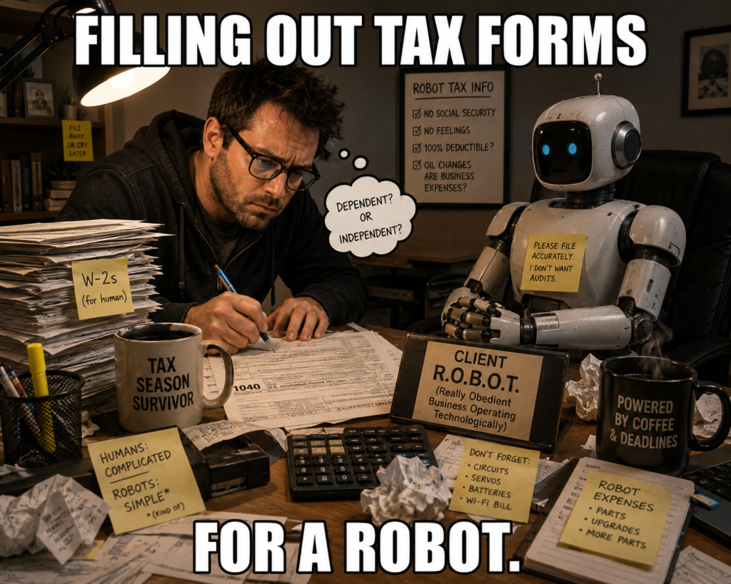 filling out tax forms for a robot meme