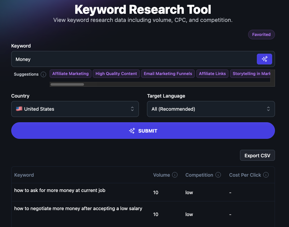 Rightblogger keyword research tool 
