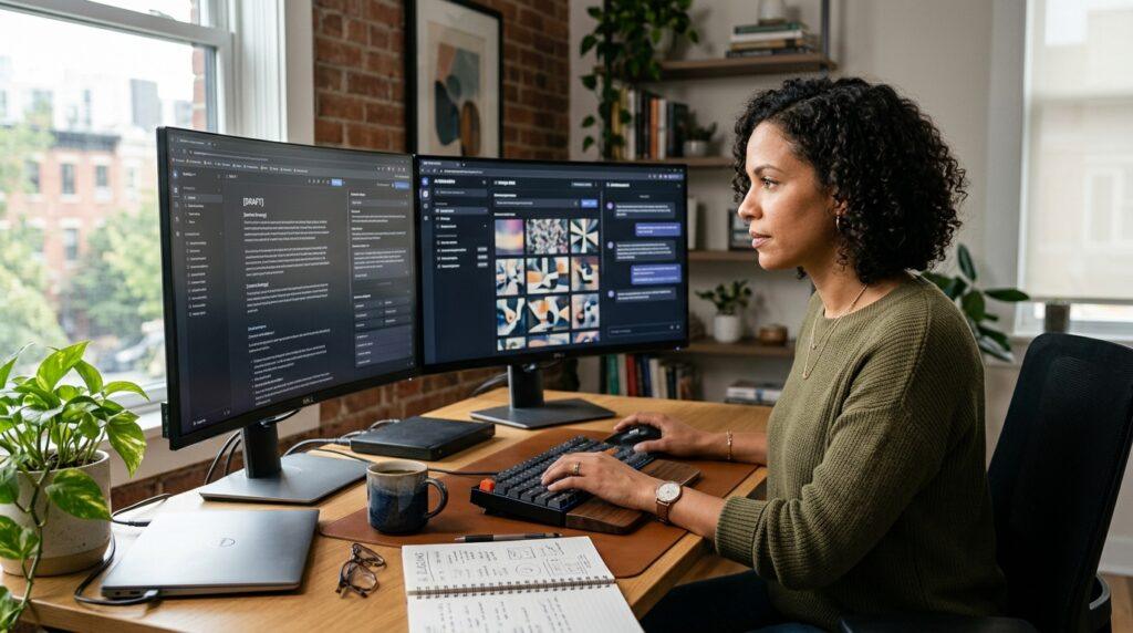Content creator using AI tools to write articles and generate images.