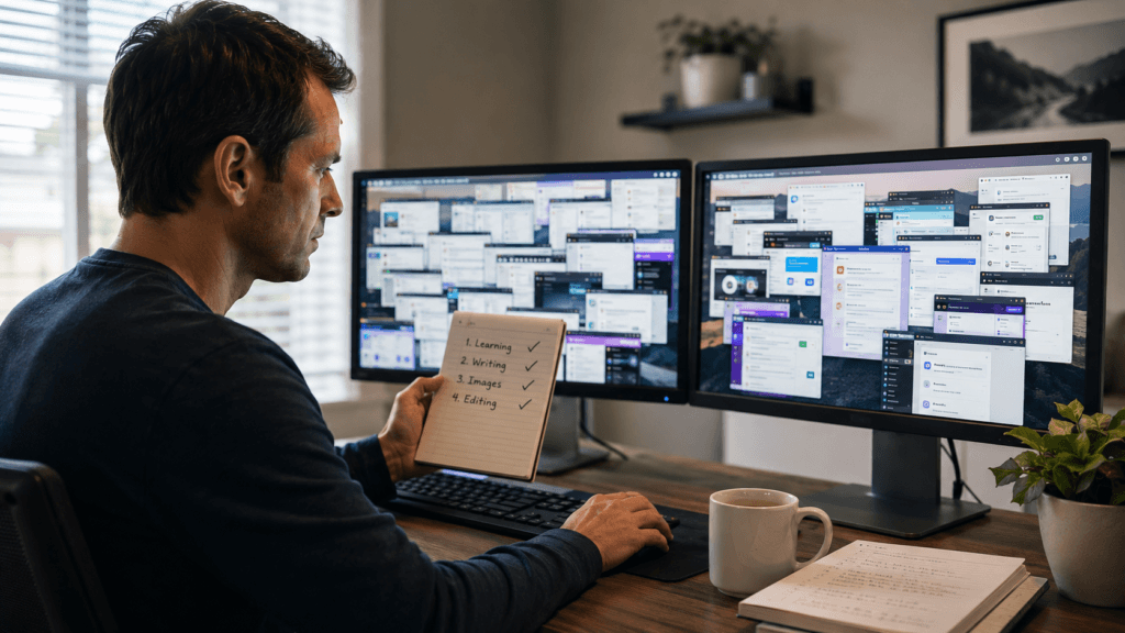 Blogger choosing only a few AI tools instead of dozens of subscriptions.