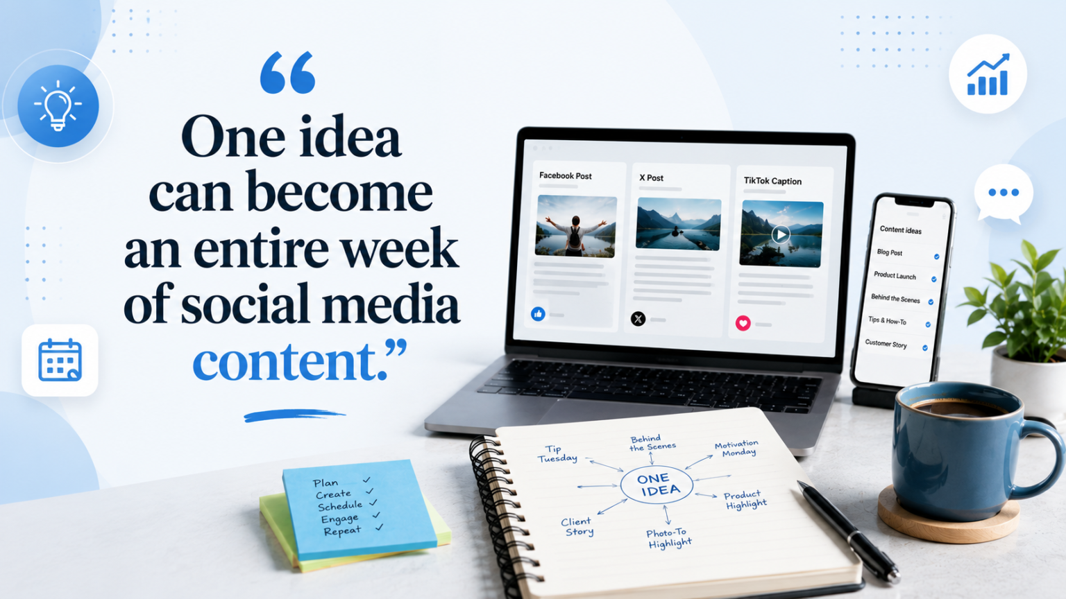 One idea can become an entire week of social media content with this social media post generator.
