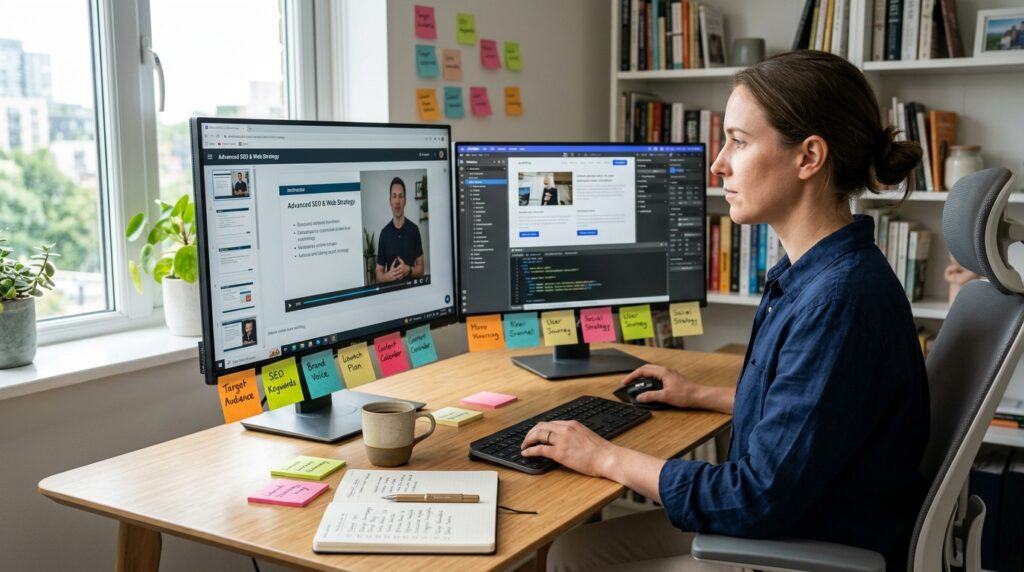 Entrepreneur following structured online business training.