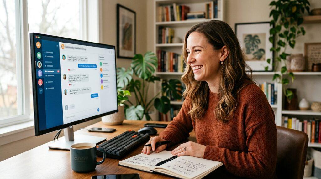 New blogger receiving advice while building an online business.