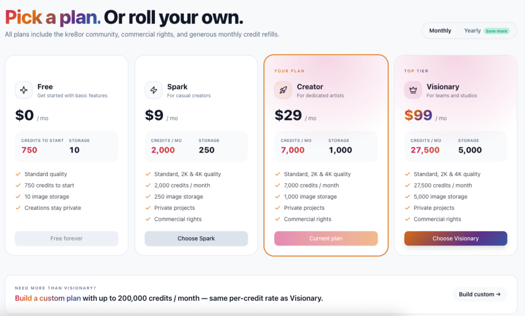 Pricing for Kre8or has arrived.