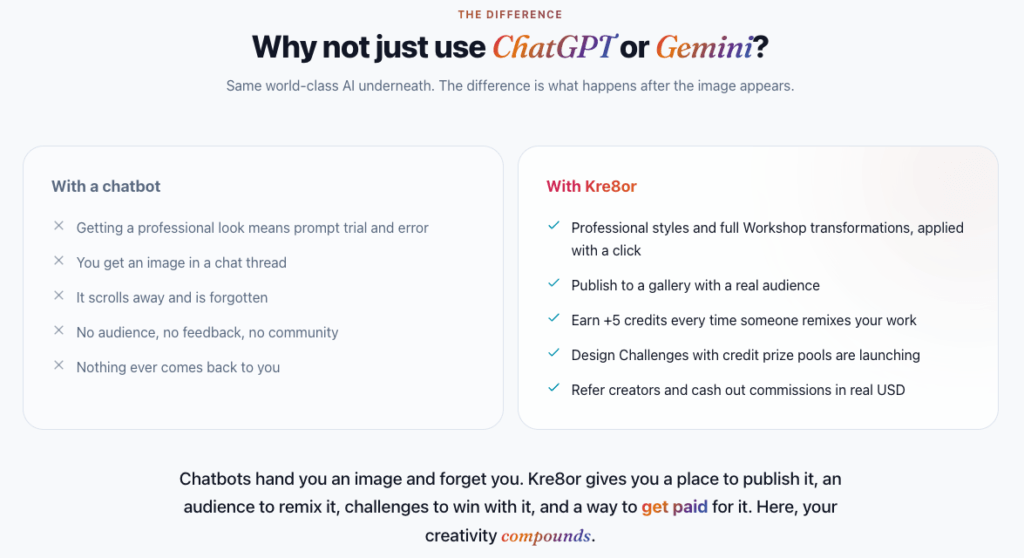 Screenshot, why not use ChatGPT or Gemini. My Experience with Kre8or AI solves this argument.
