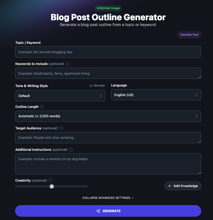Rightbloggers Blog Post Outline Generator