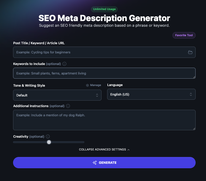 SEO Meta Description Generator