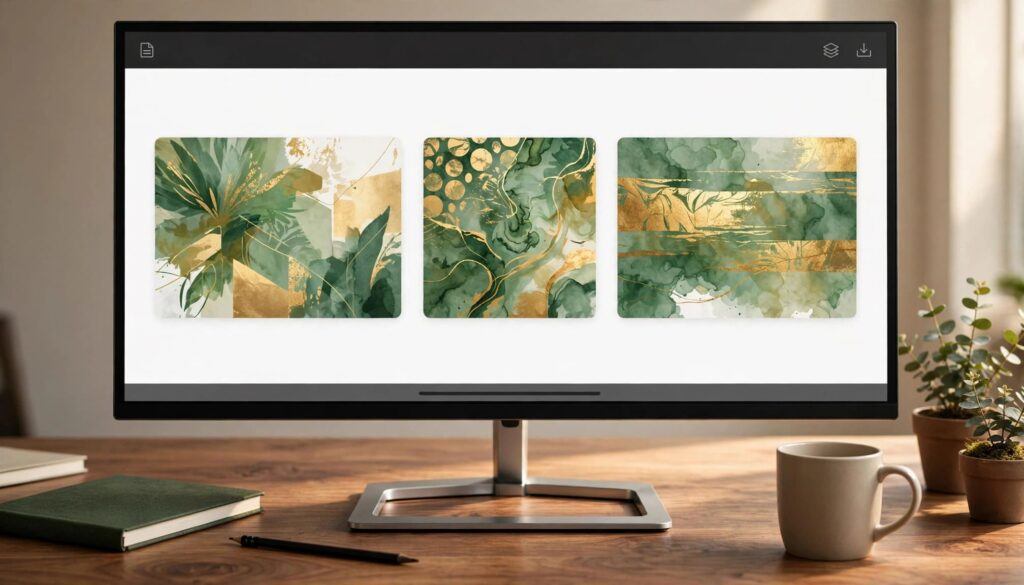 Straight-on desktop monitor showing wide landscape, square, and banner image layouts for X posts on a walnut desk